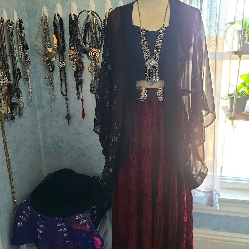 H&M Black Boho Chiffon Sheer Kimono US 12